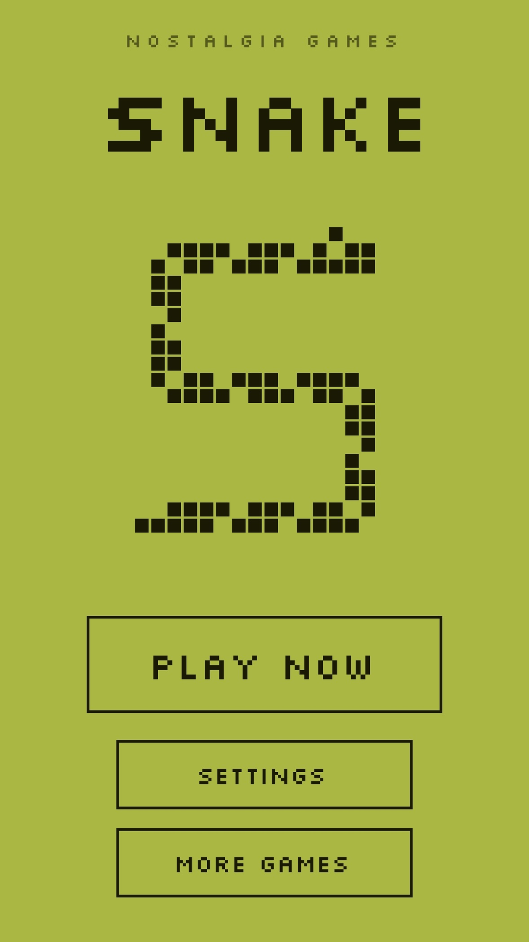 Snake Classic home screen with pixel-art snake logo and Play Now button