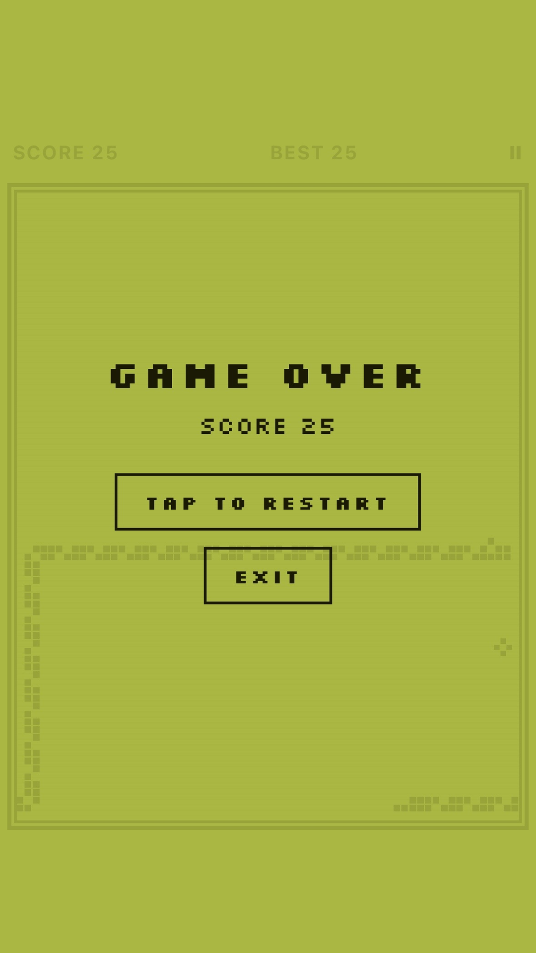 Snake Classic game over screen showing final score and Tap to Restart button