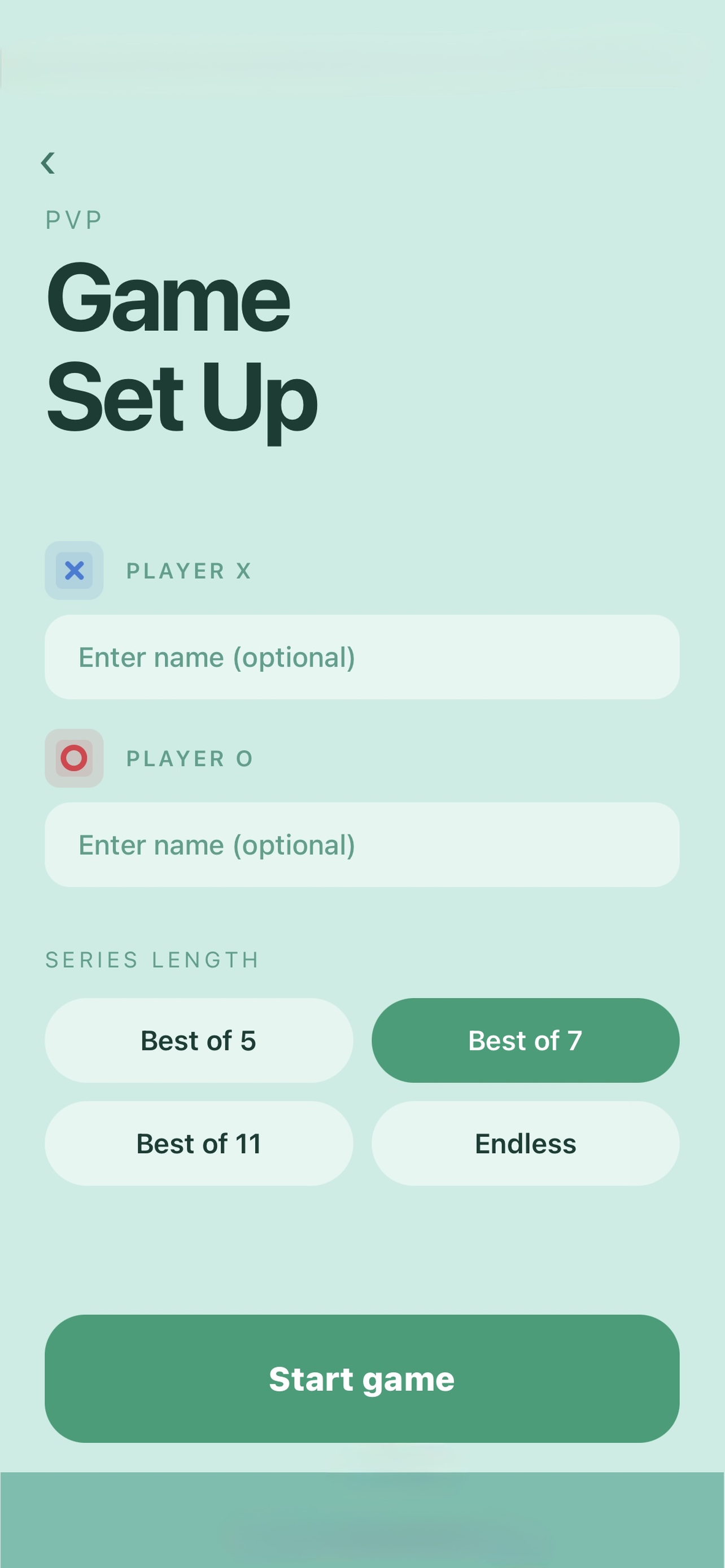 AI Tic Tac Toe X O vs AI setup screen with difficulty levels Easy, Medium, and Hard
